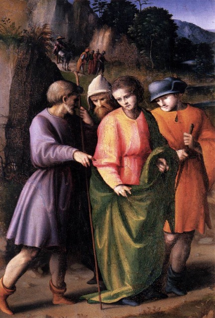 José vendido por sus hermanos, óleo sobre madera. Francesco Bacchiacca. 1515–1516